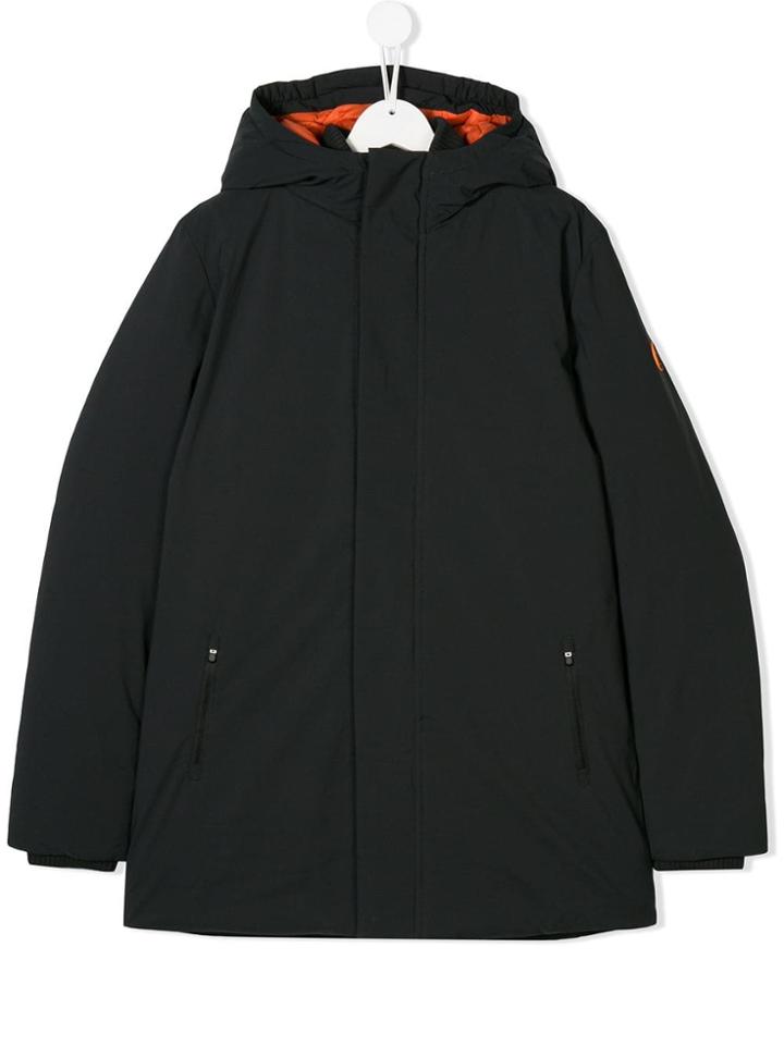 Save The Duck Kids Teen Logo Patch Hooded Coat - Grey