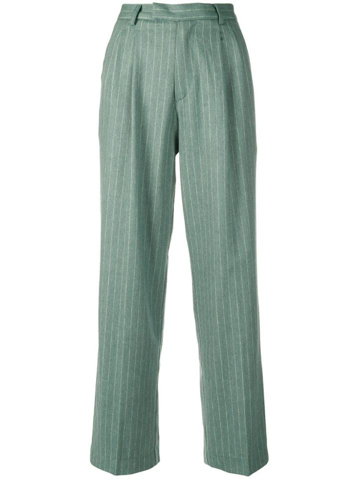 Walk Of Shame Pinstripe High Waisted Trousers - Green
