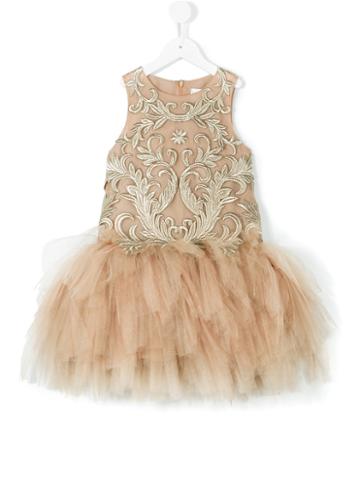 Mischka Aoki - Embroidered Party Dress - Kids - Silk/polyamide/polyester - 8 Yrs, Nude/neutrals
