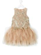 Mischka Aoki - Embroidered Party Dress - Kids - Silk/polyamide/polyester - 8 Yrs, Nude/neutrals
