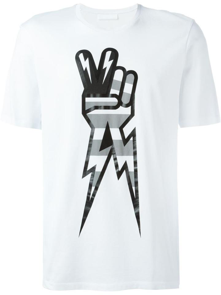 Neil Barrett Peace Sign Print T-shirt, Men's, Size: Medium, White, Cotton
