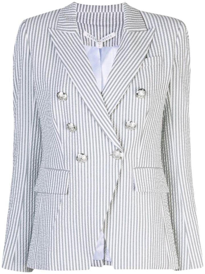 Veronica Beard Striped Double-breasted Blazer - Grey