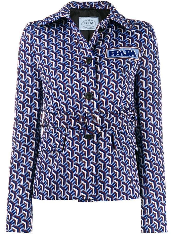 Prada Jacquard Fitted Jacket - Blue