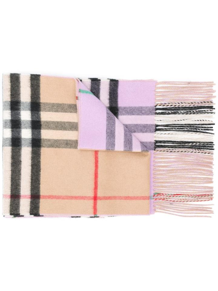 Burberry Long Reversible Check Double-faced Cashmere Scarf - Purple
