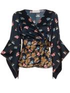 Peter Pilotto V-neck Floral Print Silk Wrap Blouse - Blue