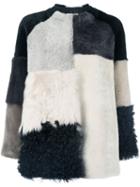 P.a.r.o.s.h. Colour Block Fur Jacket, Women's, Size: Medium, White, Sheep Skin/shearling/viscose