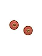 Chanel Vintage Logo Button Earrings - Yellow & Orange