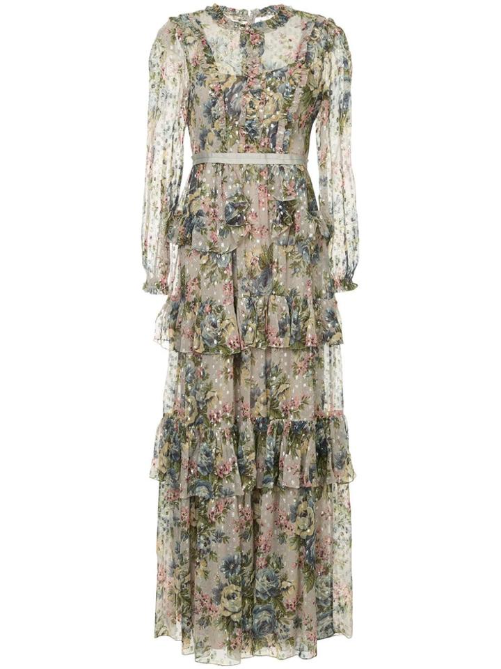 Needle & Thread Floral Print Tiered Dress - Grey