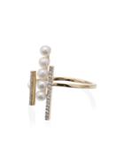 Mateo 14k Yellow Gold Diamond Pearl Bar Ring - Metallic