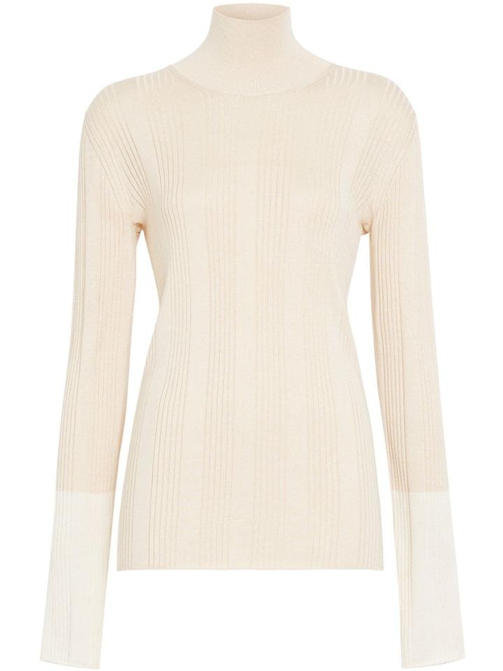 Burberry Rib Knit Silk Turtleneck Sweater - White