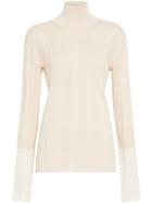 Burberry Rib Knit Silk Turtleneck Sweater - White