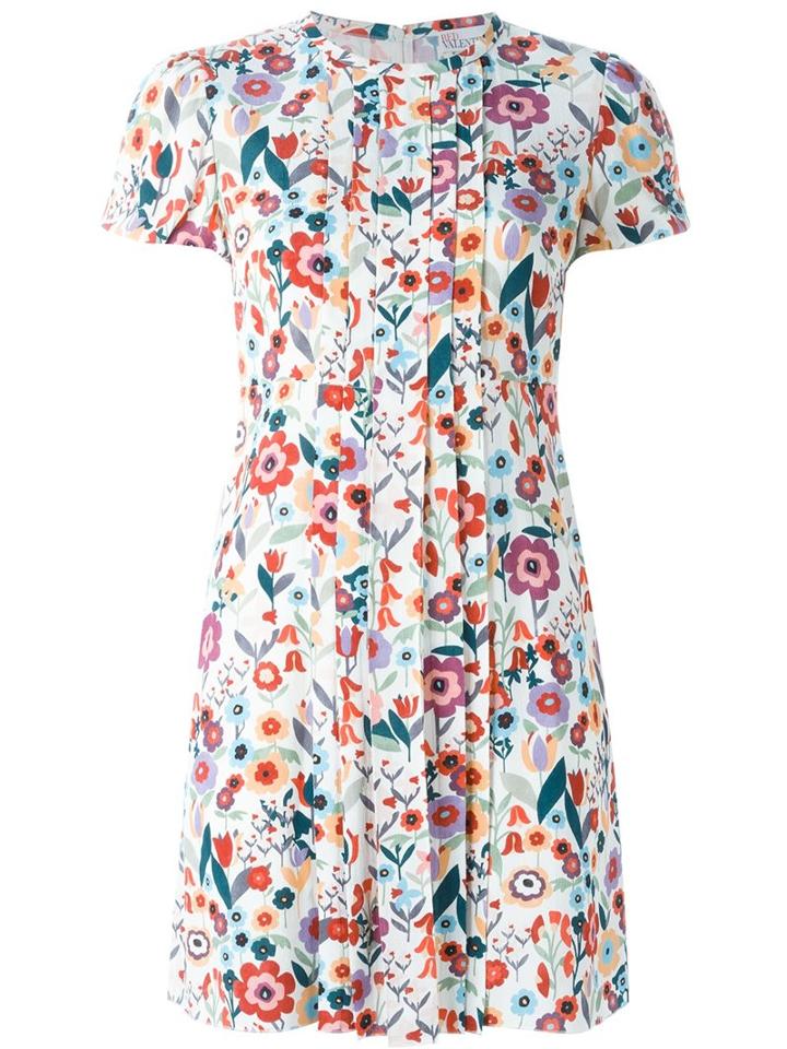 Red Valentino Floral Print Front Pleated Dress