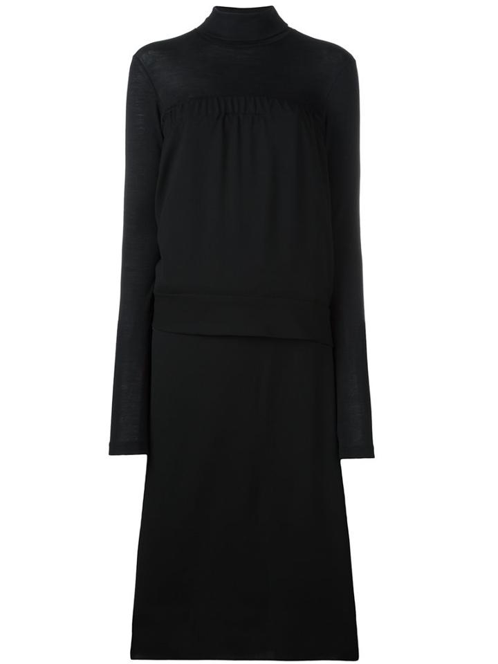 Maison Margiela Layered Effect Long Dress, Women's, Size: 42, Black, Silk/wool/virgin Wool