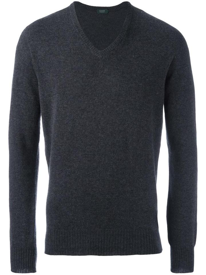 Zanone V-neck Jumper, Men's, Size: 52, Grey, Virgin Wool/angora