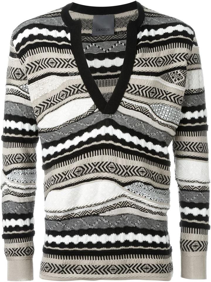 Laneus V-neck Jumper, Men's, Size: 44, Black, Viscose/nylon/cotton