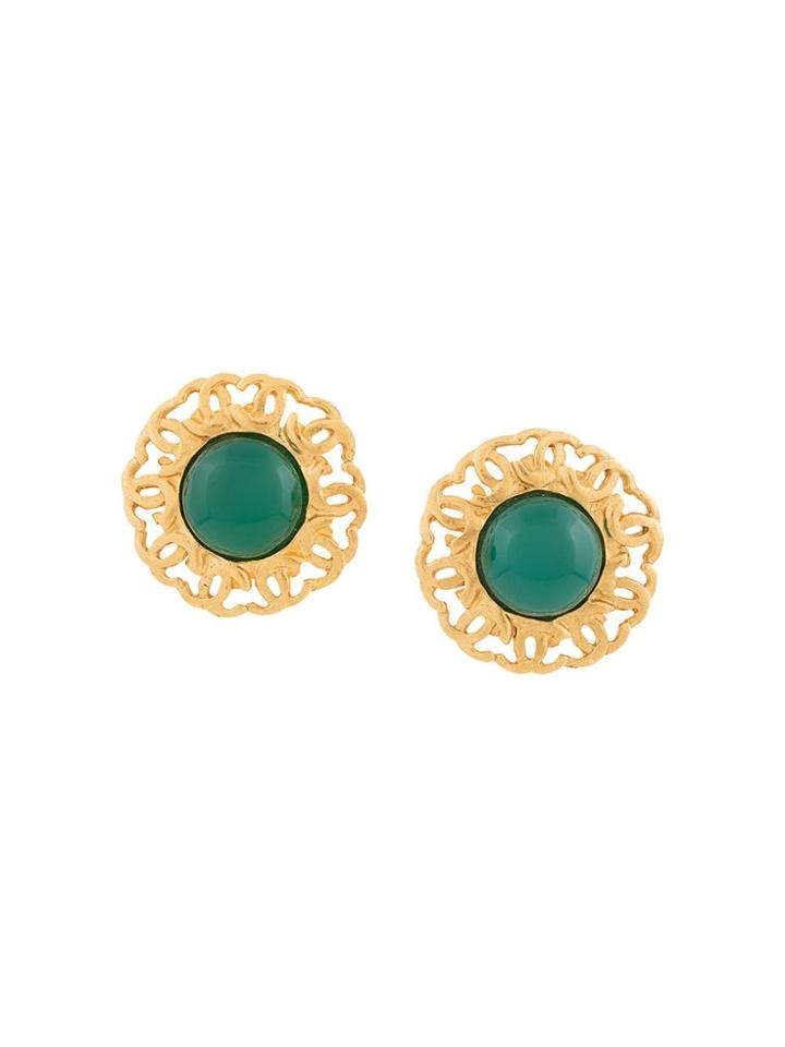 Chanel Vintage Stone Cc Edge Earrings - Gold
