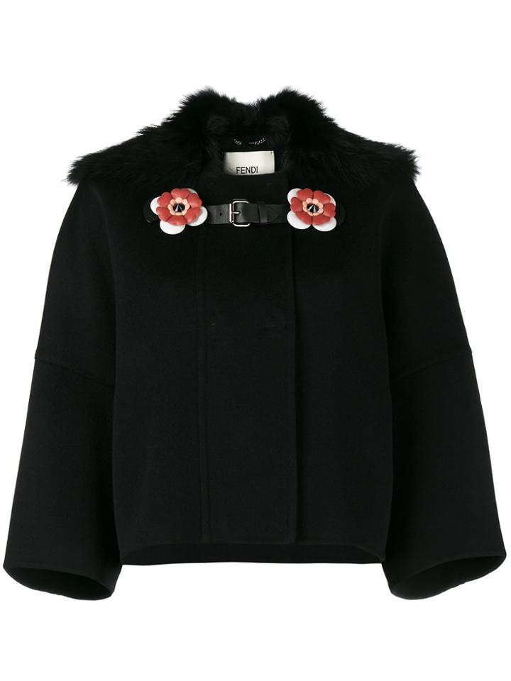 Fendi Fox Collar Cropped Coat - Black