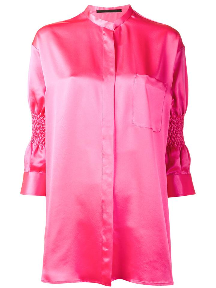 Haider Ackermann - Silk Shirt With Smocked Sleeves - Women - Silk - 34, Pink/purple, Silk