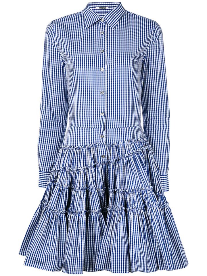 Jourden Checked Flared Shirt Dress - Blue