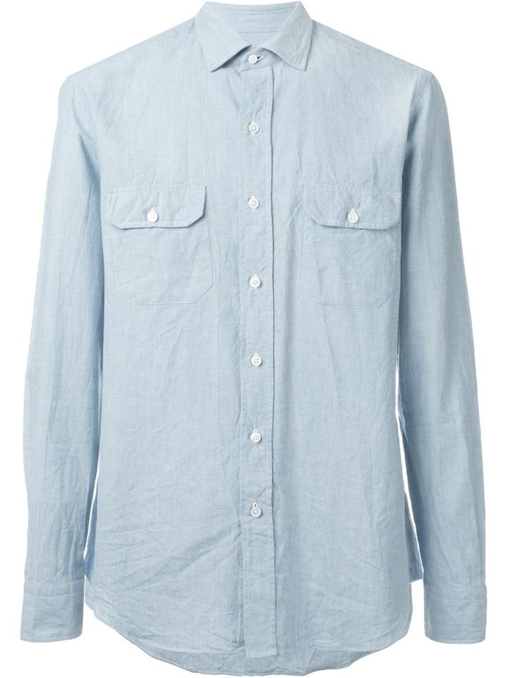 Salvatore Piccolo Patch Pocket Shirt, Men's, Size: 43, Blue, Cotton