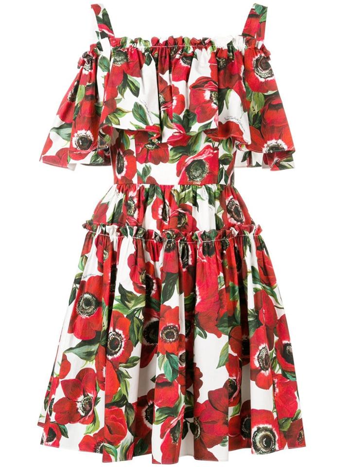 Dolce & Gabbana Floral Ruffle Dress - Red