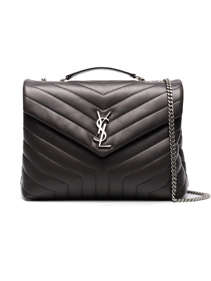 Saint Laurent Medium Grey Loulou Quilted Leather Shoulder Bag