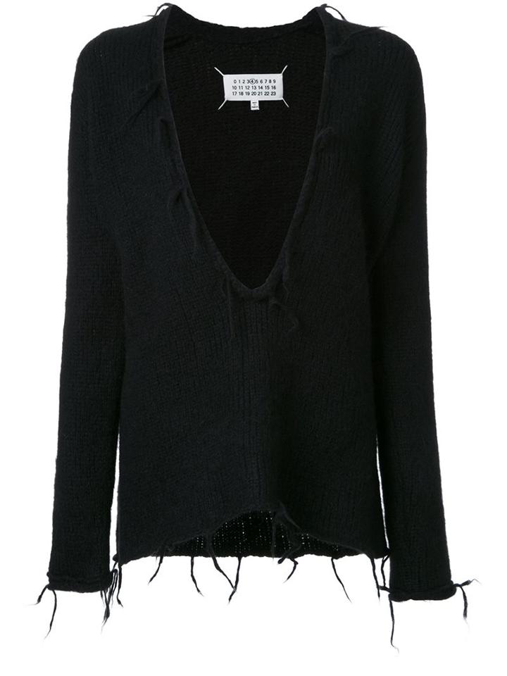 Maison Margiela Deep V-neck Knitted Jumper, Women's, Size: Large, Black, Alpaca