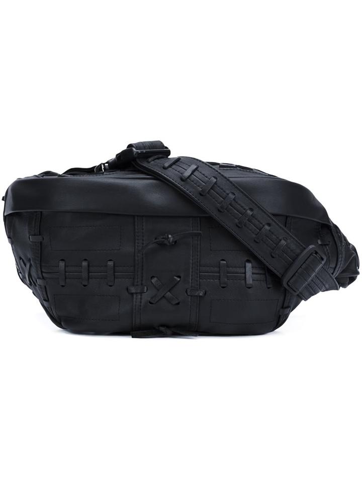 Ktz Checked Pattern Zipped Bag, Men's, Black, Leather