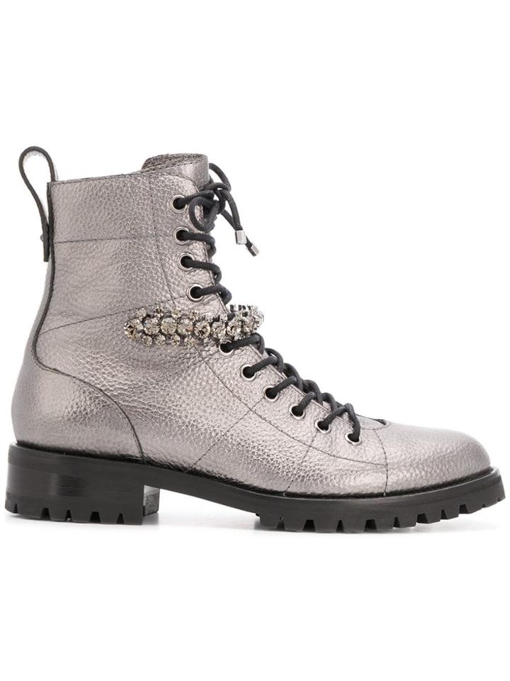 Jimmy Choo Cruz Combat Boots - Silver