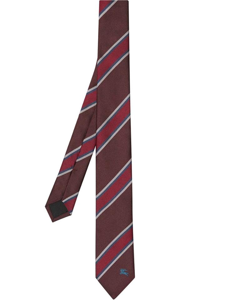Burberry Slim Cut Striped Silk Jacquard Tie - Red