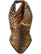 Saint Laurent Leopard Print Swimsuit - Black