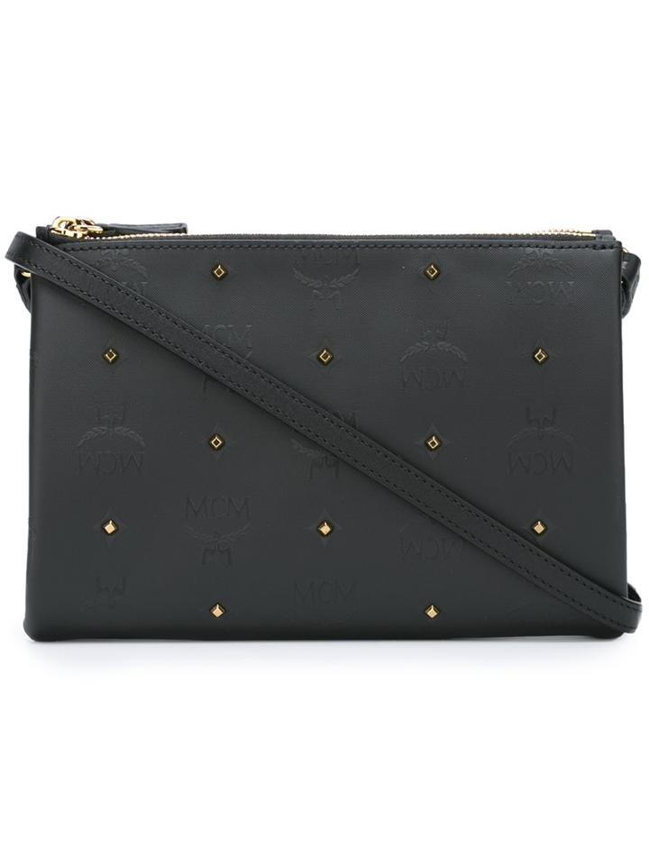 Mcm Logo Print Cross-body Bag, Women's, Black, Leather/polyester