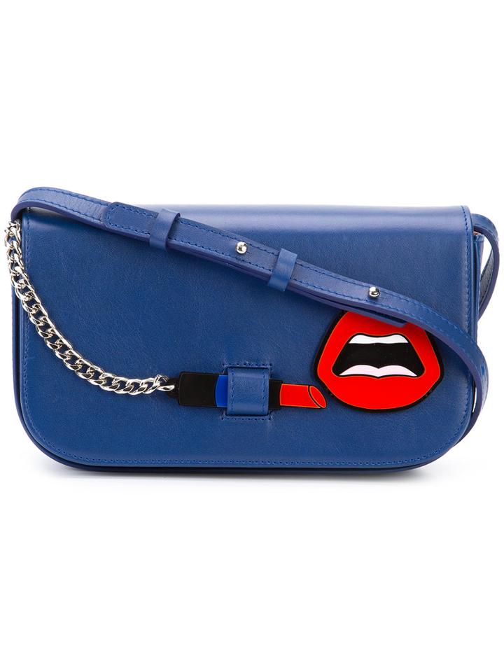 Yazbukey - Lips Patch Crossbody Bag - Women - Calf Leather/plexiglass - One Size, Women's, Blue, Calf Leather/plexiglass