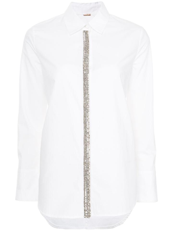 Adam Lippes Cotton Menswear Shirt With Crystal Embroidery - White