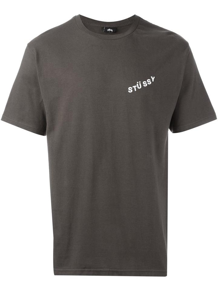 Stussy Logo Print T-shirt, Men's, Size: Medium, Brown, Cotton