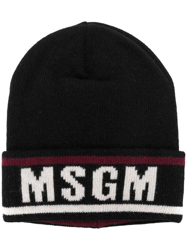 Msgm Logo Beanie Hat - Black