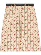 Gucci Gonna In Seta Con Stampa Rose - White