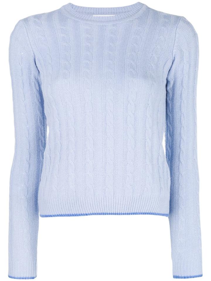 Wood Wood Cable Knit Crew Neck Jumper - Blue