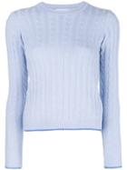 Wood Wood Cable Knit Crew Neck Jumper - Blue