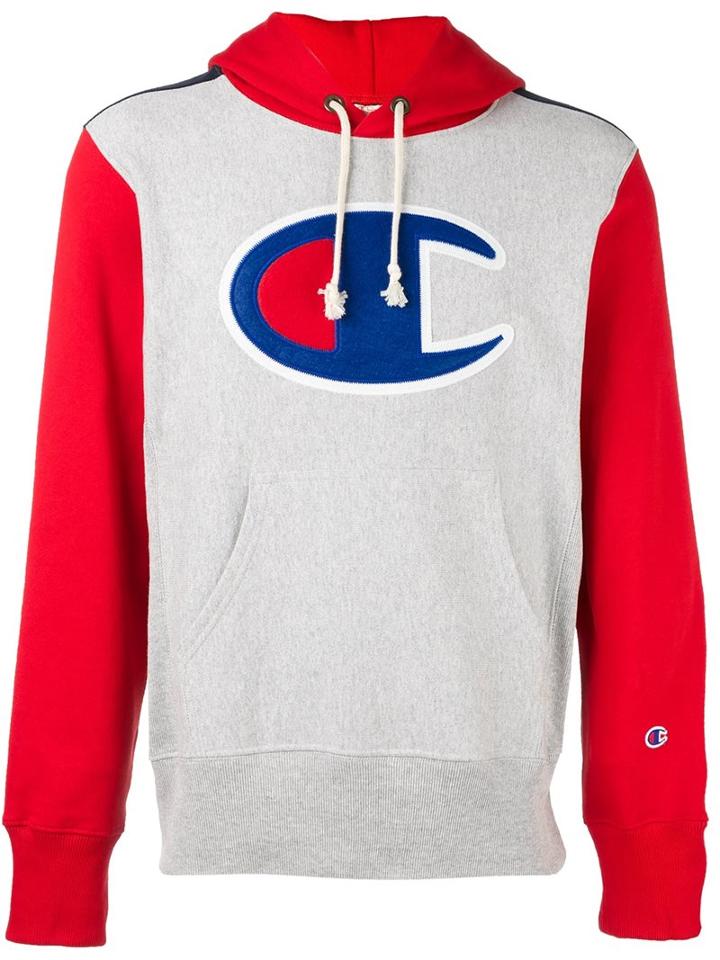 Champion Logo Patch Hoodie, Men's, Size: Large, Blue, Cotton/polyester