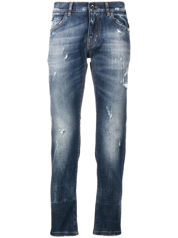 Dolce & Gabbana Stonewashed Ripped Jeans - Blue