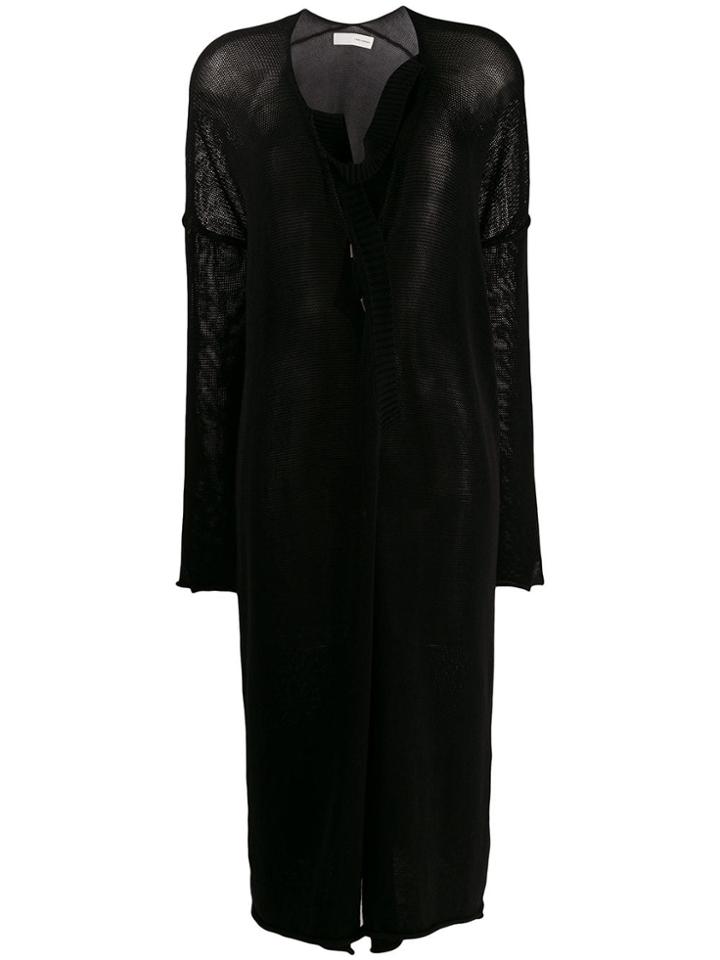 Isabel Benenato Sheer Longline Cardigan - Black