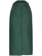 Pushbutton High-waisted Check Print Cotton-blend Skirt - Green