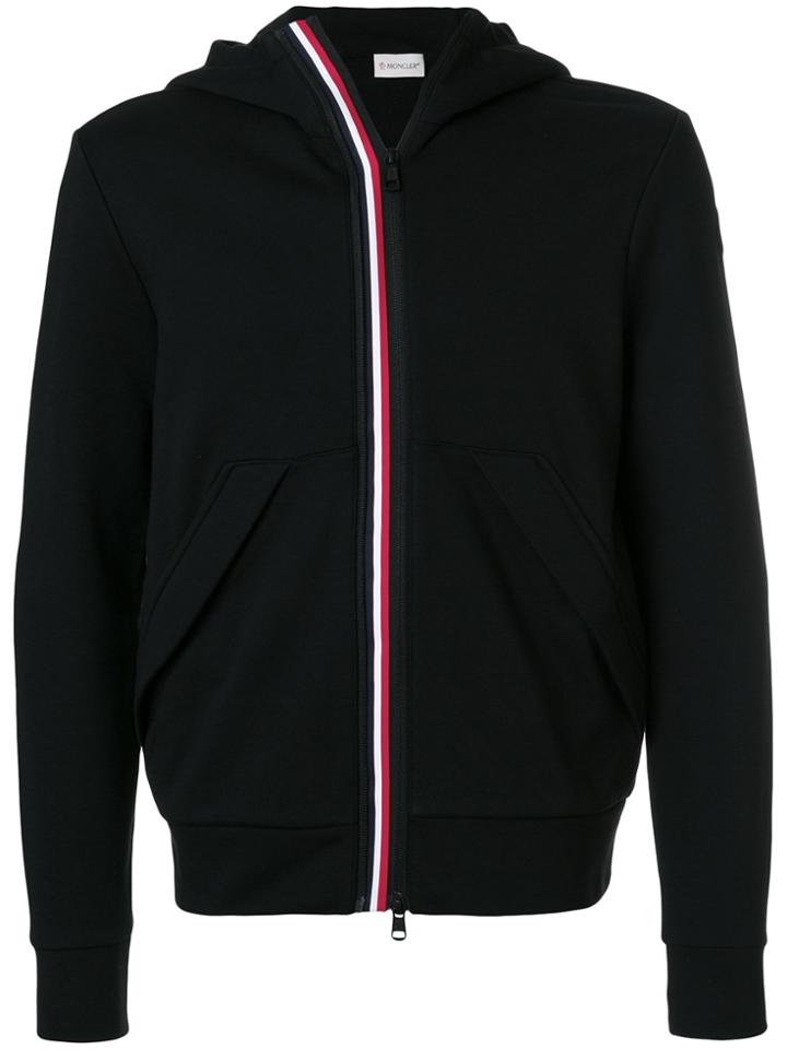 Moncler Stripe Front Zip Front Hoodie - Black