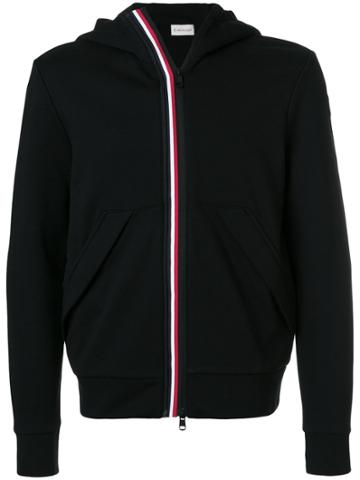 Moncler Stripe Front Zip Front Hoodie - Black