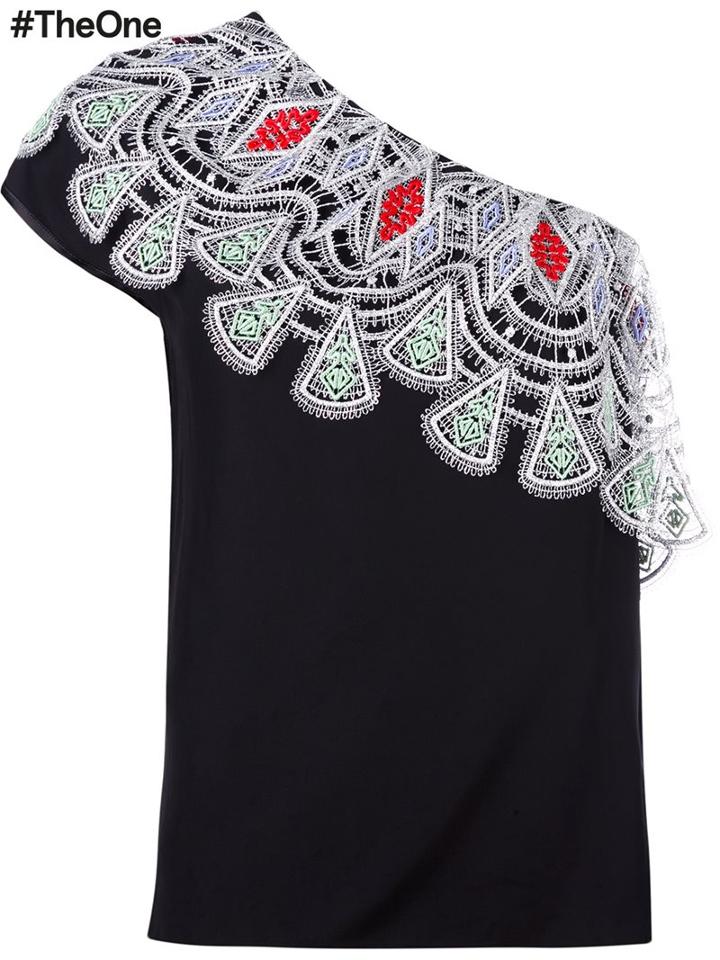 Peter Pilotto One Shoulder Embroidered Top, Women's, Size: 12, Black, Polyamide/polyester/viscose