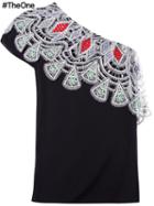 Peter Pilotto One Shoulder Embroidered Top, Women's, Size: 12, Black, Polyamide/polyester/viscose