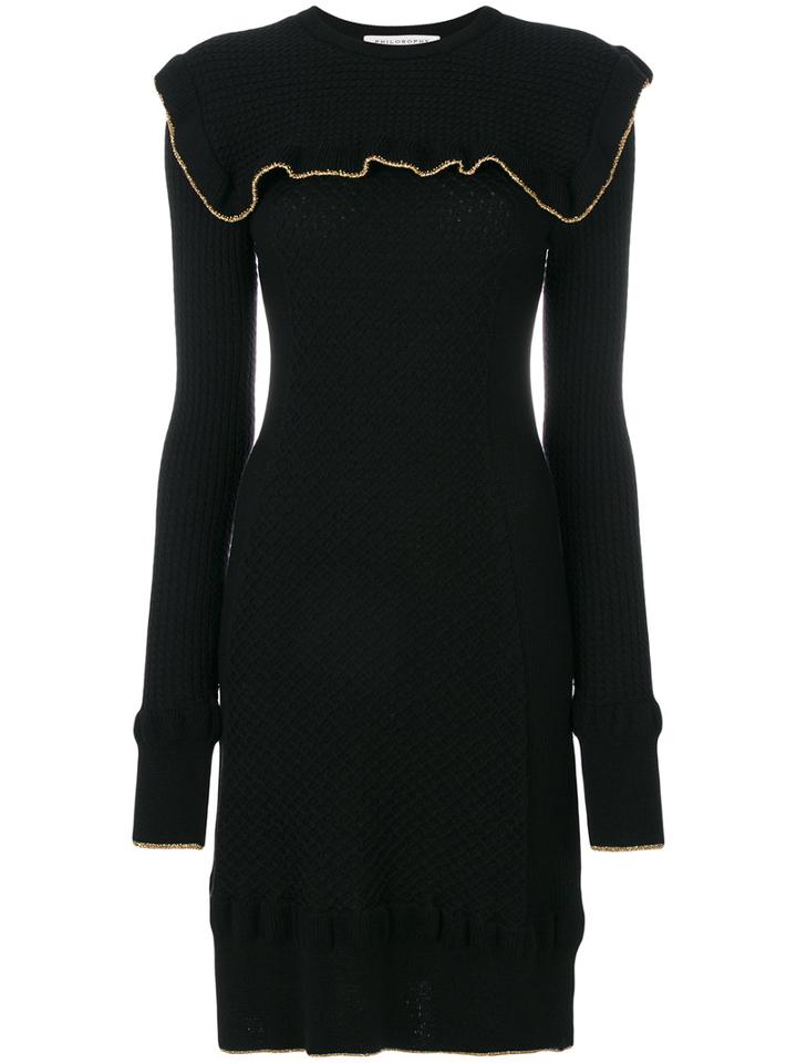 Philosophy Di Lorenzo Serafini - Ruffled Bib Dress - Women - Virgin Wool - 40, Black, Virgin Wool