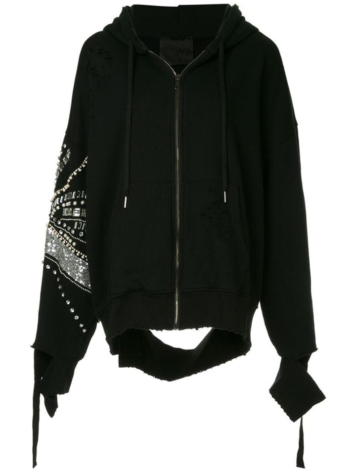 Tiger In The Rain Embellished Hoodie - Black