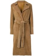 Yves Salomon Lamb Fur Belted Coat - Nude & Neutrals